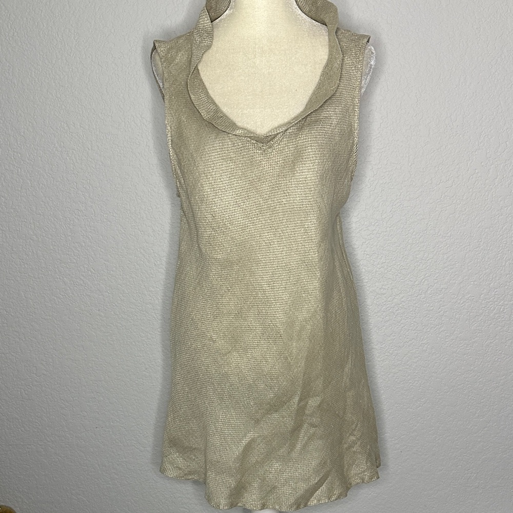 Flax Women’s Linen Sleeveless Ruffled Neck Top Tunic Medium